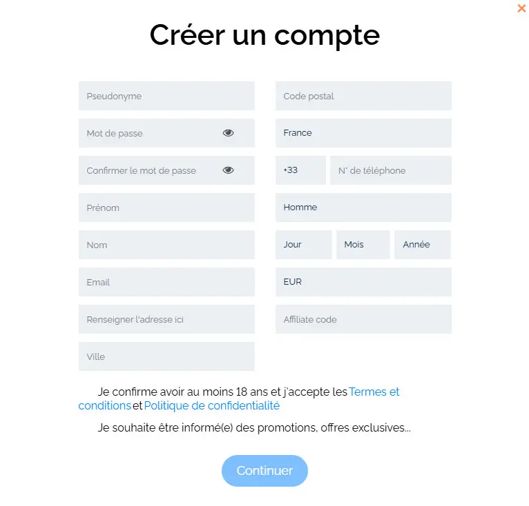 Processus d'inscription Ybets Casino